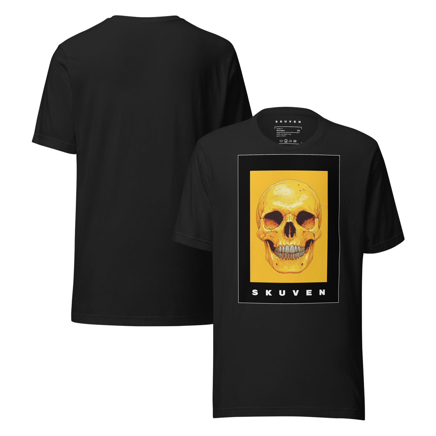 Yellow Art Smiling Skull Shirt black face & back