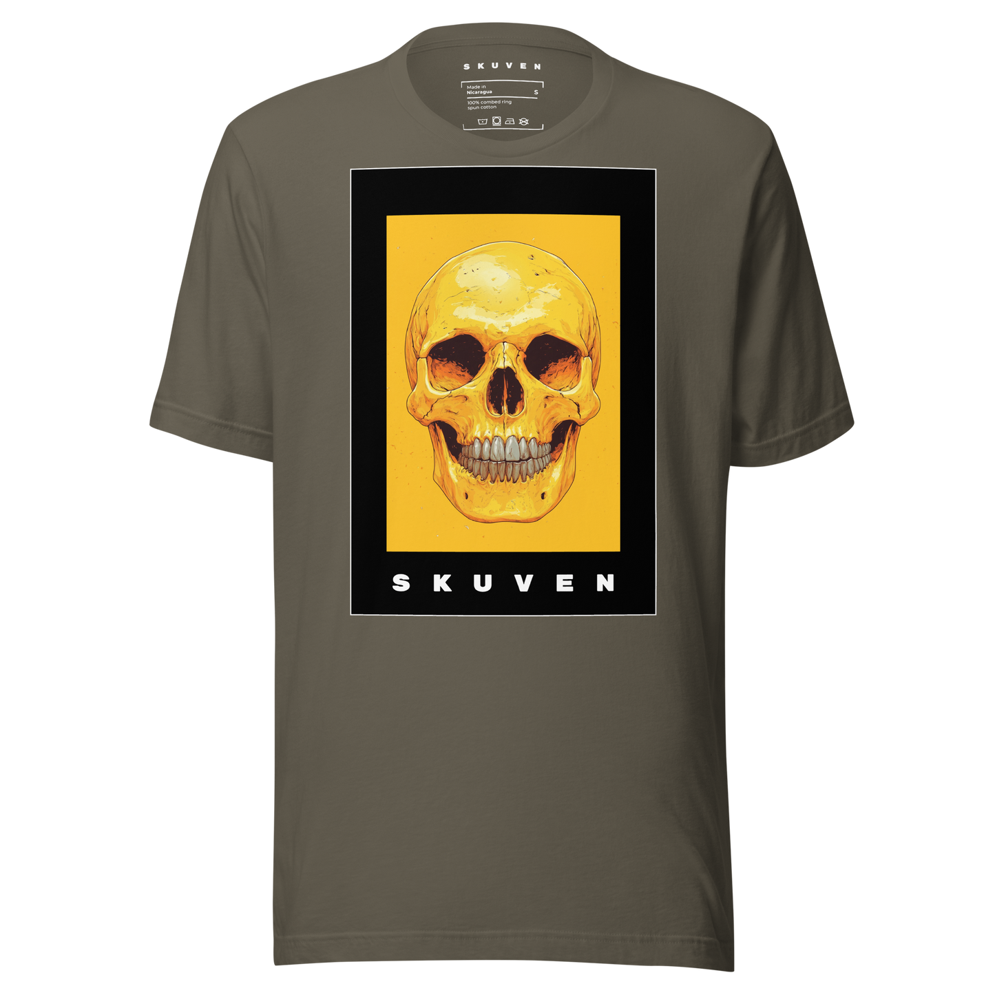 Yellow Art Smiling Skull Tee Army