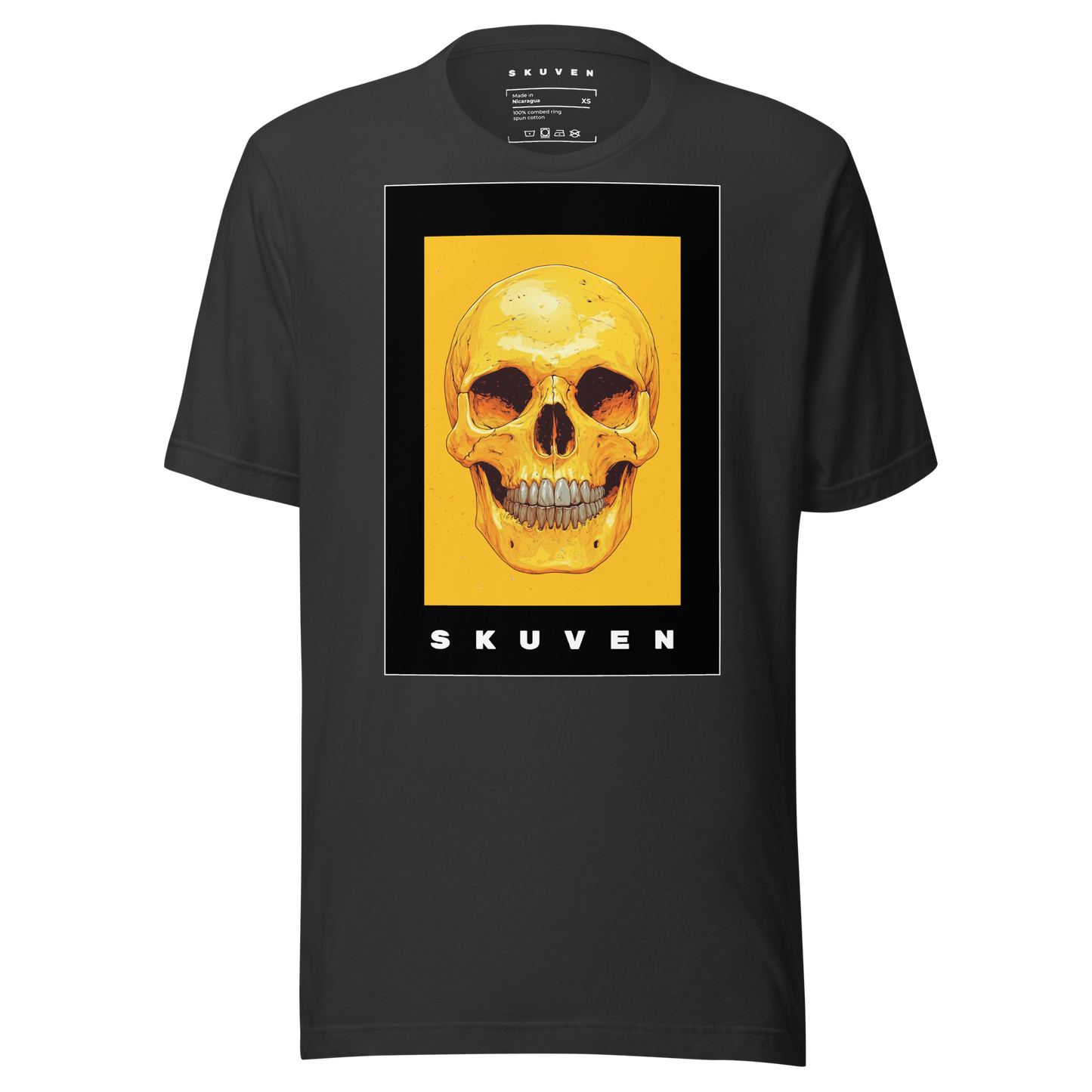 Yellow Art Smiling Skull Tee Dark Gray