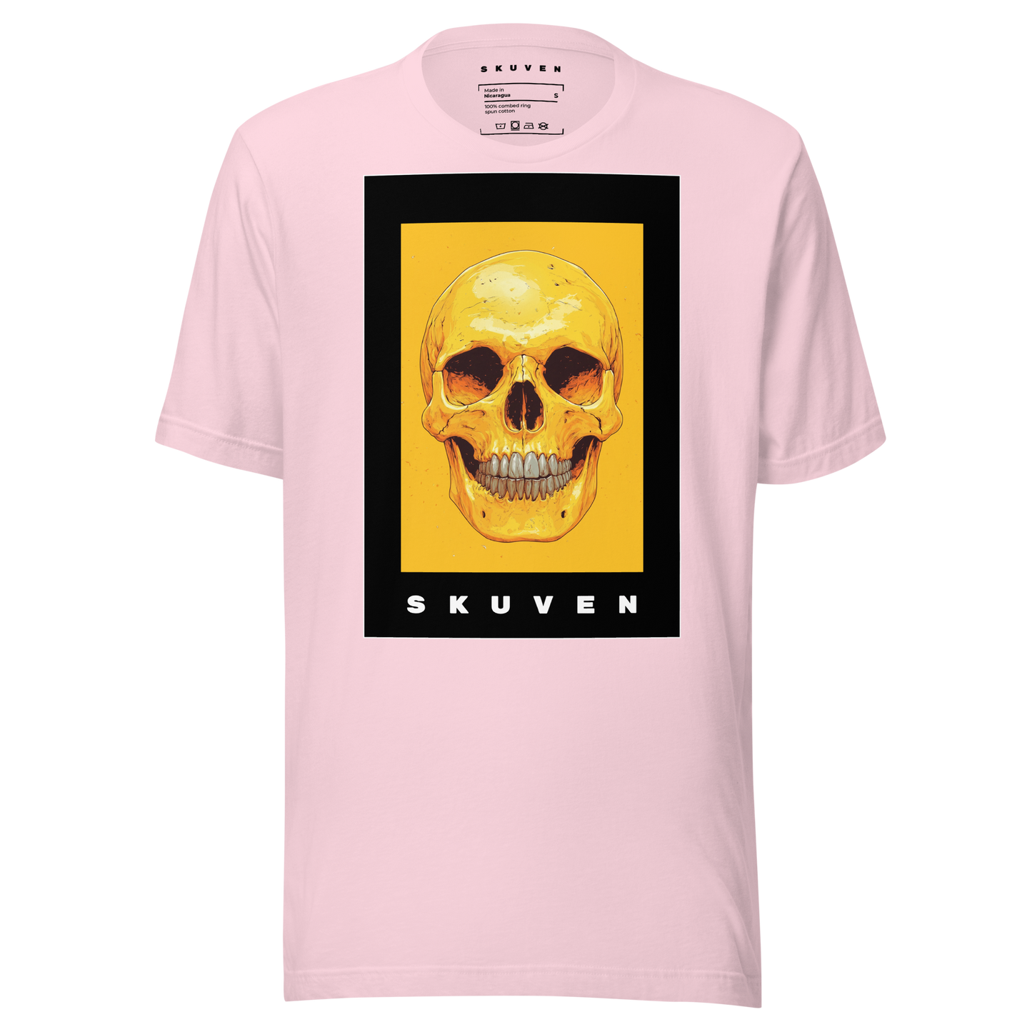 Yellow Art Smiling Skull Tee Pink