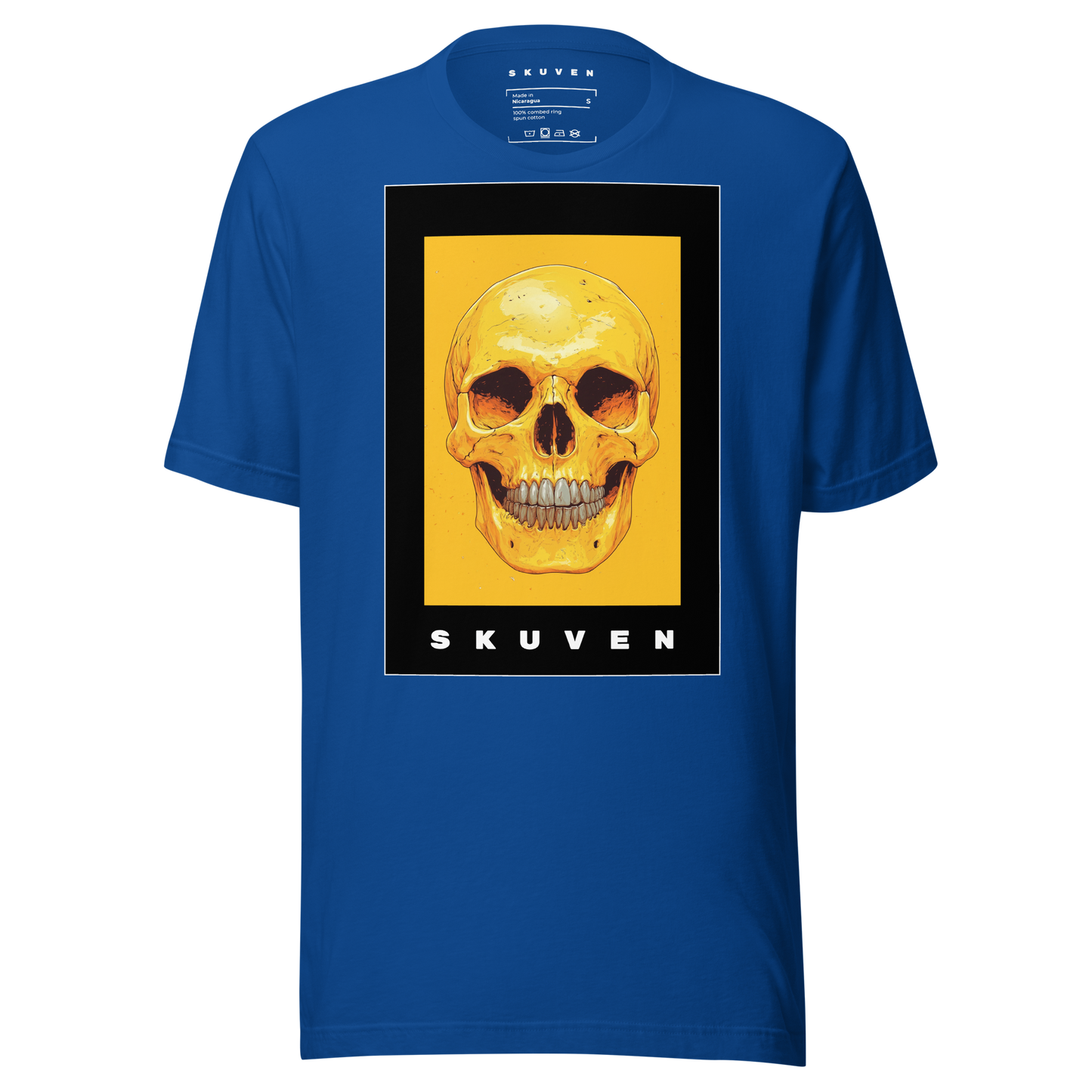 Yellow Art Smiling Skull Tee Royal Blue