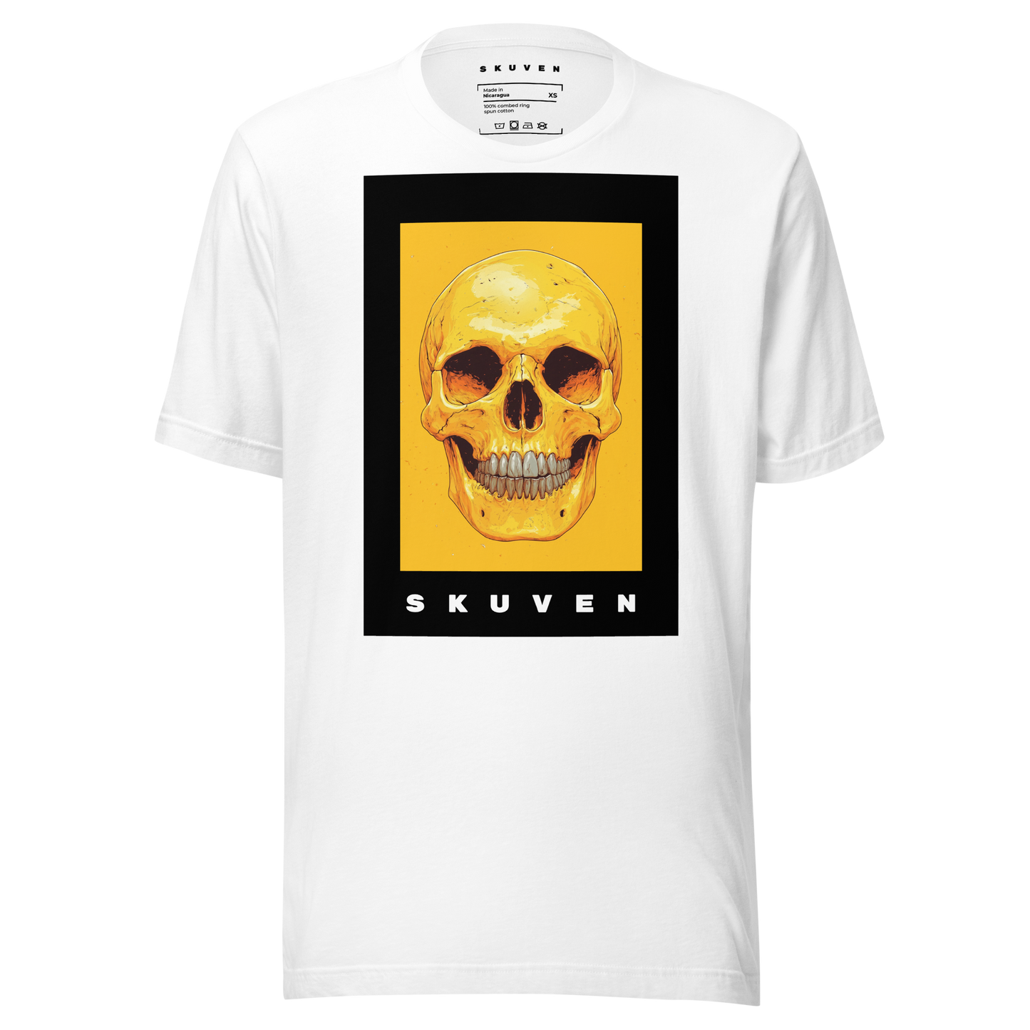 Yellow Art Smiling Skull Tee White