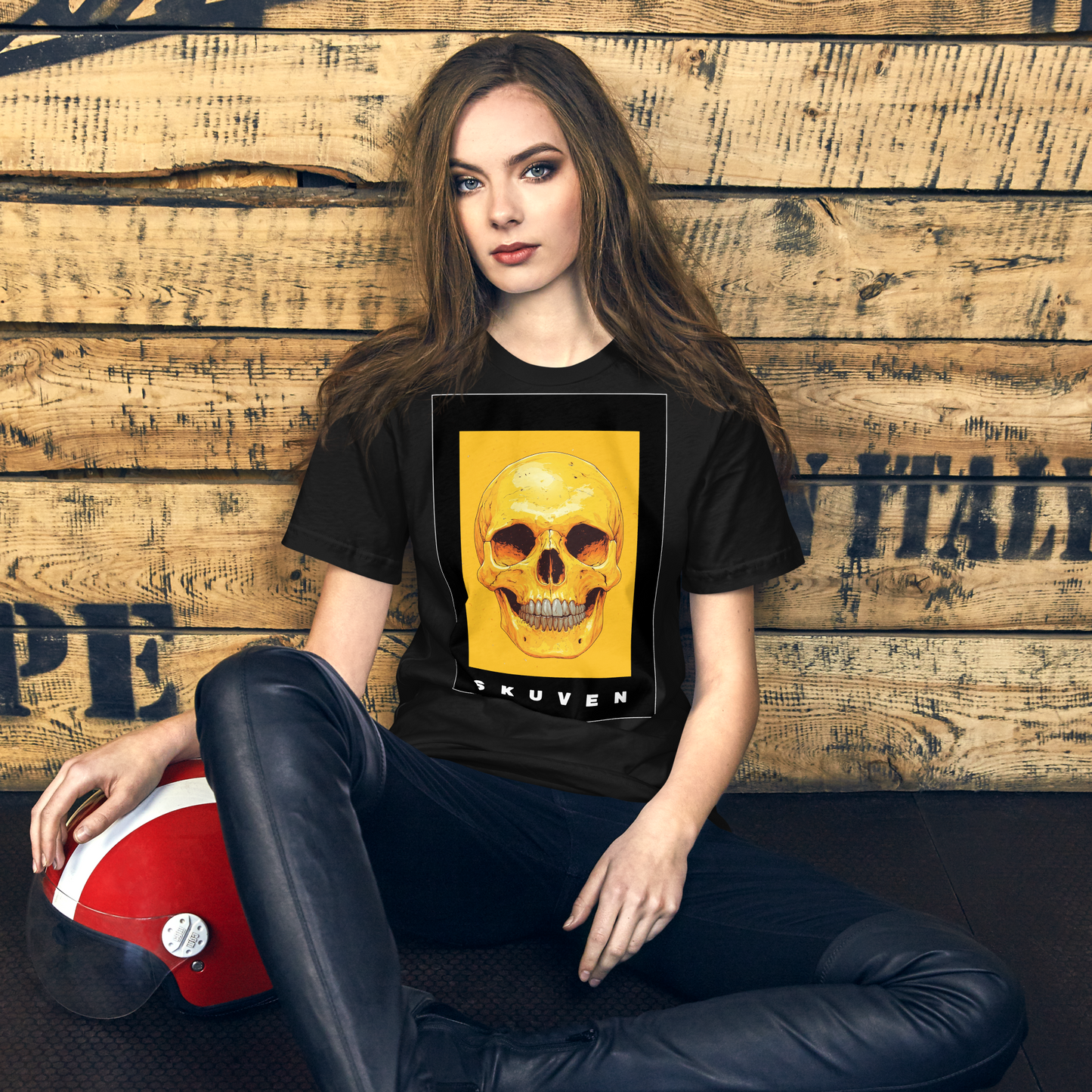 Yellow Art Smiling Skull Woman Tee